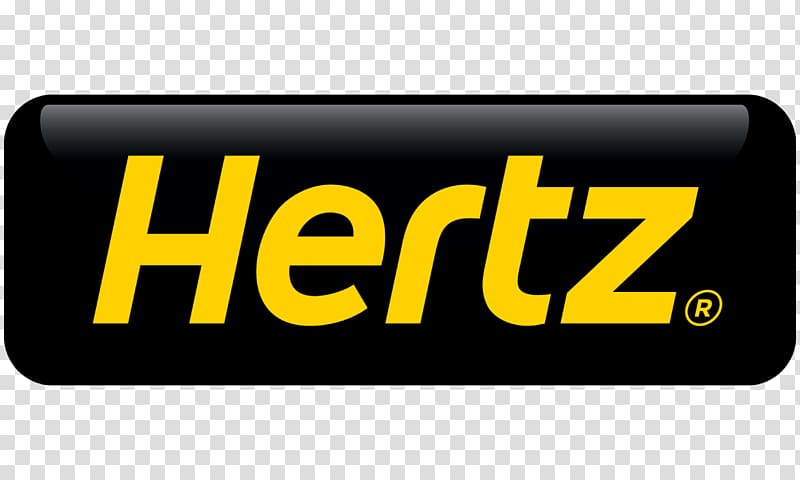 Hertz logo with yellow text on a black background