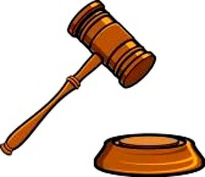 Wooden gavel and sound block on white background