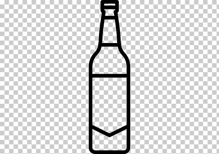 Black and white line drawing of a bottle with a label area, isolated on transparent background.