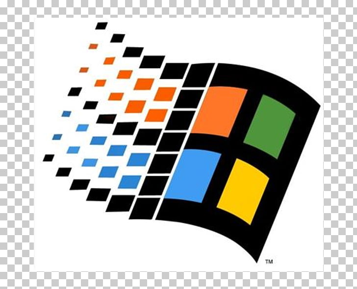 Windows logo with four colored squares and a pixelated trail effect on a transparent background