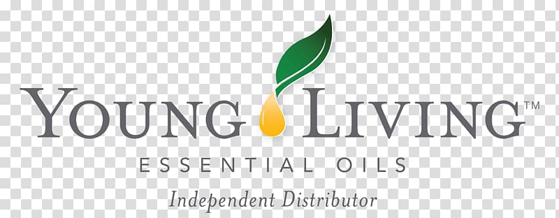 Young Living Essential Oils logo with green leaf and yellow drop on transparent background