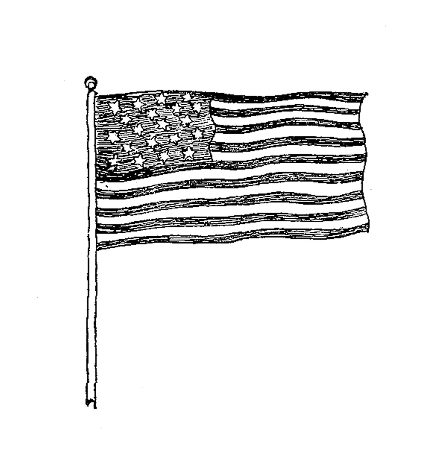 cartoon american flag black and white