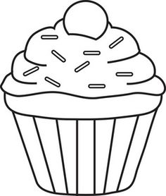 cartoon cupcake black and white