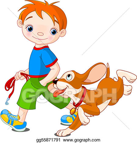 clipart of a boy walking a dog - Clip Art Library